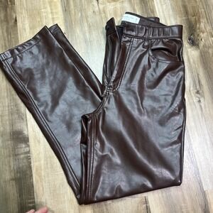 Abercrombie & Fitch Vegan Leather 90s Straight Pants Women's 27 Brown High‎ Rise